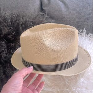 Charly Manufactured Fedora Hat in natural color with brown band in size medium